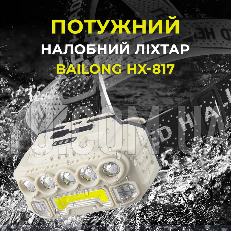 Потужний ліхтар налобний 1x18650 Bailong HX-817 із зарядкою від Type-C